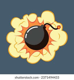 Flat vector of pirate cannon bomb shells with fire explosion effect