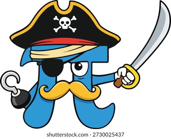 Flacher Vektor Piraten Pi Symbol Cartoon Illustration auf weißem Hintergrund