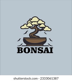 Flat vector plant bonsai tree icon design template. bonsai plant logo illustration