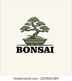 Flat vector plant bonsai tree icon design template. bonsai plant logo illustration