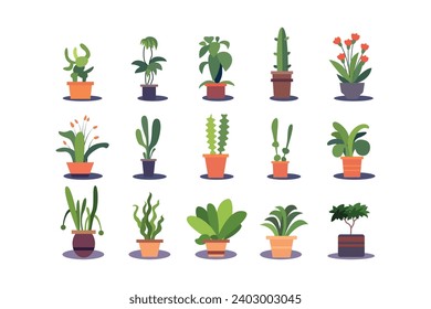 flat vector plants in pots collection