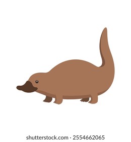 Flat Vector Platypus Illustration, Cartoon Design with Brown Body and DuckBill, Clean Minimalist Aesthetic