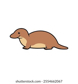 Flat Vector Platypus Illustration, Cartoon Design with Brown Body and DuckBill, Clean Minimalist Aesthetic