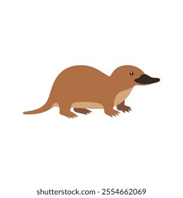 Flat Vector Platypus Illustration, Cartoon Design with Brown Body and DuckBill, Clean Minimalist Aesthetic