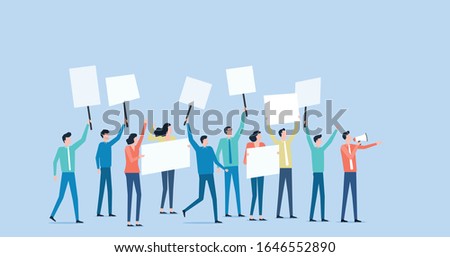 Flat vector political protest and politic vote with group people rally raising  a board  concept