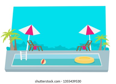 Flat vector. Pool Hotel Summer Vacation.