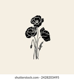 Flat vector poppy flowers illustration