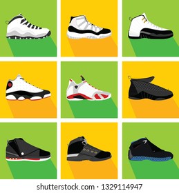 flat vector of popular retro basketball sneakers collection 2