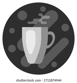 flat vector porcelain coffee cup illustration in dark colors 