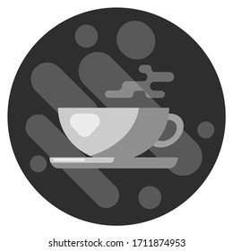 flat vector porcelain coffee cup illustration in dark colors 
