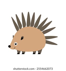 Flat Vector Porcupine Illustration, Cartoon Design with Brown Body and Radiating Quills, Minimalist Modern Style