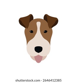 Flat vector portrait of a happy dog with a unique stripe on face.