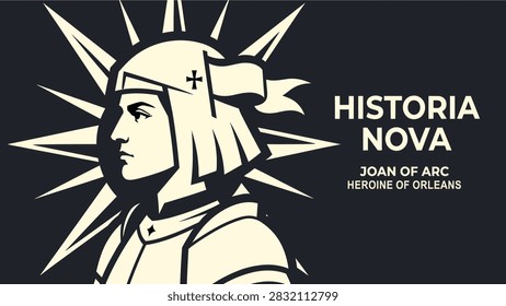 Flat vector portrait illustration of Joan of Arc, legendary French historical heroine and military figure. Suitable for European history, educational materials, biography, historical storytelling, and cultural projects.