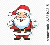 Flat Vector Portrait of Smiling Happy Santa Claus Showing Like Sign with Thumb. Cartoon Christmas Santa Claus Sticker Icon, Isolated Vector Illustration, Front View