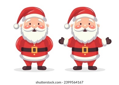 Flat Vector Portrait of Smiling Happy Santa Claus Icon. Cartoon Christmas Santa Claus Icon, Isolated Vector Illustration, Front View