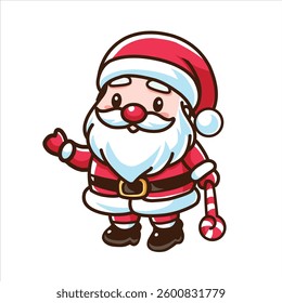 Flat Vector Portrait of Smiling Happy Santa Claus Showing Like Sign with Thumb. Cartoon Christmas Santa Claus Sticker Icon, Isolated Vector Illustration, Front View
