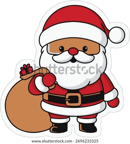Flat Vector Portrait of Smiling Happy Santa Claus Showing Like Sign with Thumb. Cartoon Christmas Santa Claus Sticker Icon, Isolated Vector Illustration, Front View