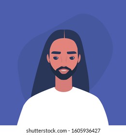 Flat vector portrait of a young bearded male character