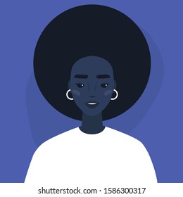 Flat vector portrait of a young millennial black female character