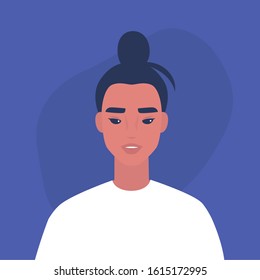 Flat vector portrait of a young millennial asian male character