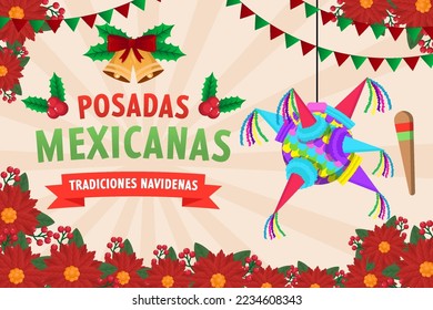 flat vector posadas mexicanas horizontal banner design illustration. translate: mexican posadas