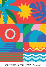 Flat vector poster with abstract summer elements