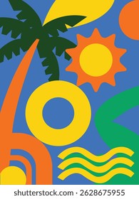 Flat vector poster with abstract summer elements
