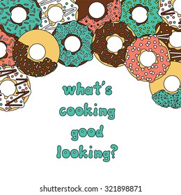 Flat vector poster of the most delicious varieties of fast food, donuts. Easy recolor, enjoy.