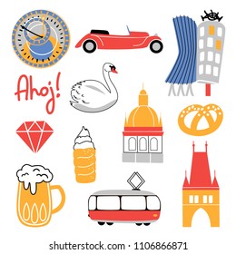 Flat vector Prague architecture food sightseeing symbol illustration set