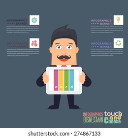 Flat Vector Presentation Infographics Web Elements Hold Businessman Template