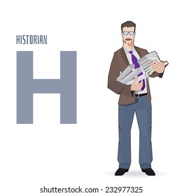 flat vector profession Letter H - historian on a white background