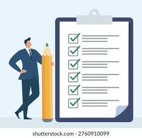 Flat vector of a professional with a completed to-do list, symbolizing productivity, efficiency, and project management