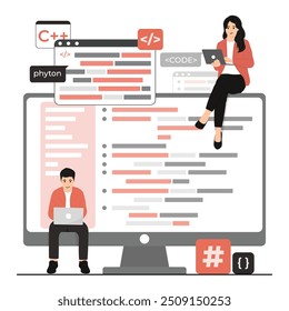 Ilustração de conceito de programação de vetor plano e codificação