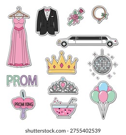 Flat Vector Prom Night Sticker Icon Set