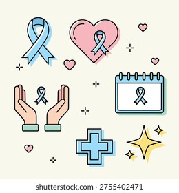 Flat Vector Prostate Cancer Awareness Icon Set