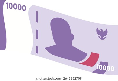 Vector plano de 10.000 rupias púrpura con silueta. Adecuado para imágenes relacionadas con la moneda, infografías educativas y contenido financiero.