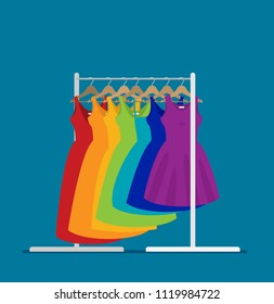 Flat vector racks with clothes on hangers