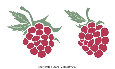 Flat Vector Raspberry Icon with leaves. Minimal Detailed and Suitable For logo, apps icon and package designs