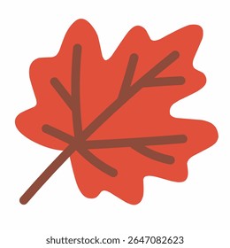 Flat vector of a red autumn leaf with hand drawn lines, perfect for seasonal designs.
