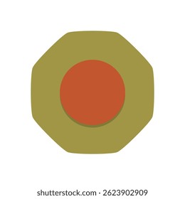 Flat Vector Red Button on Green Octagon Base Isolated on White Minimalist Industrial Design Illustration