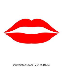 Vector plano rojo de los labios femeninos icono de primer plano. Labios de mujer dando besos. Concepto de beso, amor, sexy y belleza. Estilo cómico de dibujos animados de arte Pop moderno, diseño simple