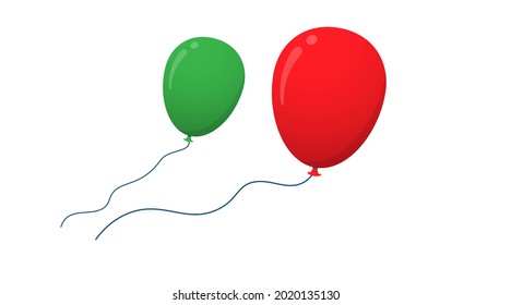 Flat vector red and green birthday air helium balloon icon in cartoon style isolated on a white background