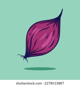 Flat vector red onion illustration on cute green background.