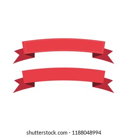 Flat vector red ribbon set on white background. Retro style 