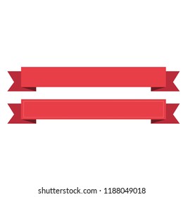Flat vector red ribbon set on white background. Retro style 