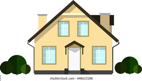 Flat vector residential house in yellow, no transparencies