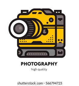 Flat Vector Retro Camera Icon, photocam label. Photography design element. Good for company and photography advertisement. 
