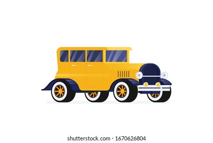 Flat vector retro car isolated on color background