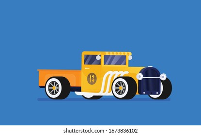 Flat vector retro car isolated on color background