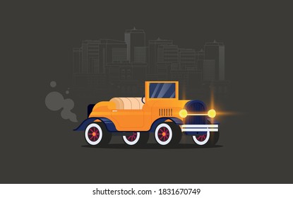 Flat vector retro car isolated on color background